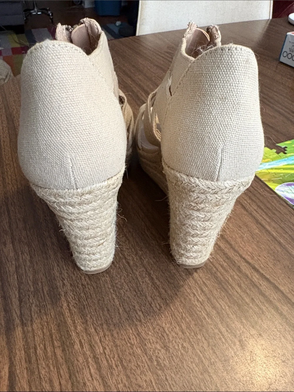 Beige Canvas Size 8 Espadrille Wedge Sandals Merona